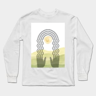 Abstract landscape and hands-rainbow pixel art Long Sleeve T-Shirt